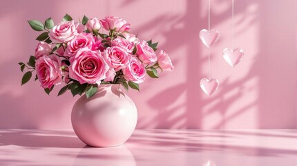 A charming arrangement of pink and red roses, beautifully displayed, perfect for expressing love and affection on Valentine's Day.