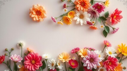 Obraz premium Artificial flowers in various colors and sizes arranged on a wall to create a beautiful vintage-style background, style, artificial, flowers