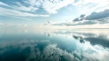 Obraz premium Serene Sky Reflection with Subtle Cloud Pattern for Calm Brand Narrative and Impactful Promotions in Stock Photography