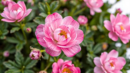 Fototapeta premium Beautiful close-up shot of pink and white ranunculus flowers in full bloom, ranunculus, beauty