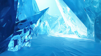 Obraz premium A glowing ice cave interior featuring stunning crystalline blue walls, with natural light filtering through, creating a magical and cold atmosphere.