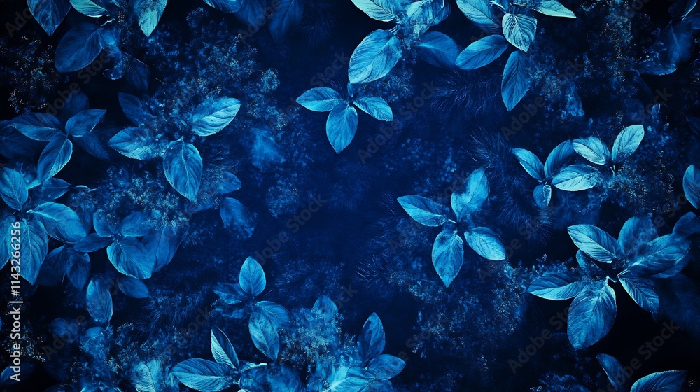 Poster abstract blue leaf pattern artistic botanical background design : generative ai