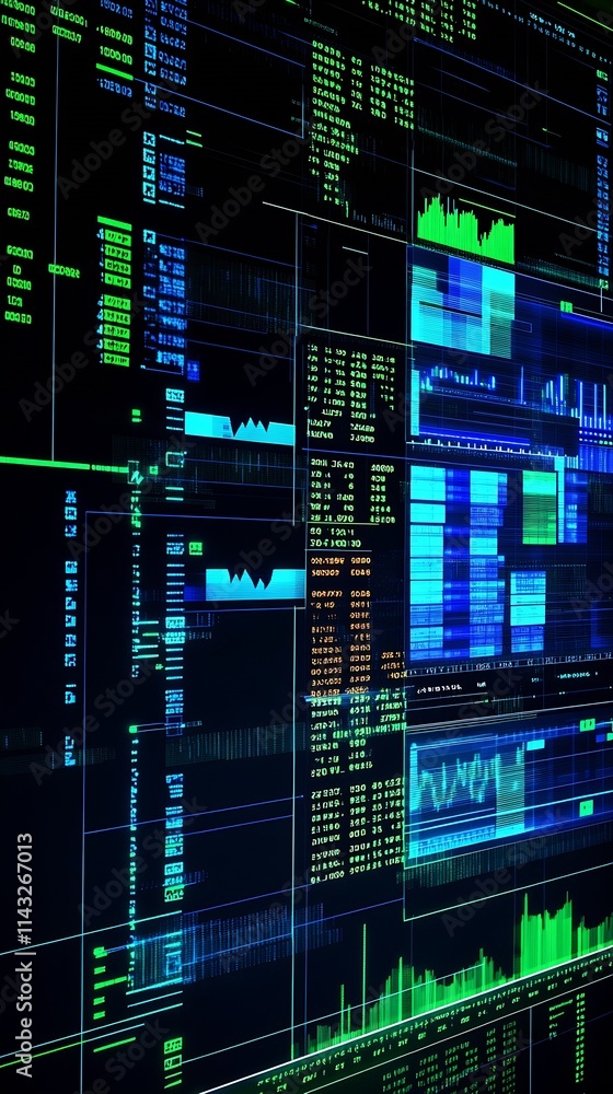 Aufkleber Abstract Data Visualization on Digital Screen with Modern Graphs and Charts for Analytics : Generative AI