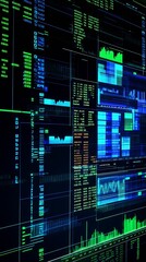 Obraz premium Abstract Data Visualization on Digital Screen with Modern Graphs and Charts for Analytics : Generative AI