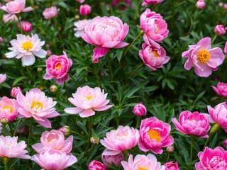 Obraz premium Pink peony flowers in full bloom creating a beautiful and delicate background, peony, floral, garden