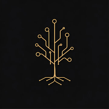 Minimalist vector logo design of a circuit tree growing from a seed