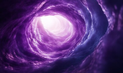 Obraz premium Light at the end of a swirling purple cloud tunnel.