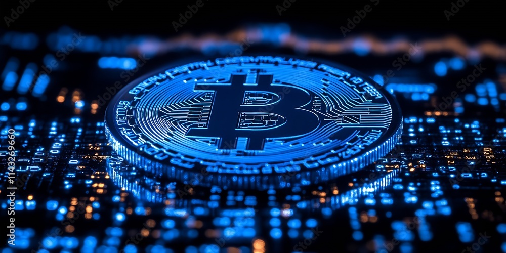 Leinwandbilder bitcoin cryptocurrency technology concept with circuit board background : generative ai