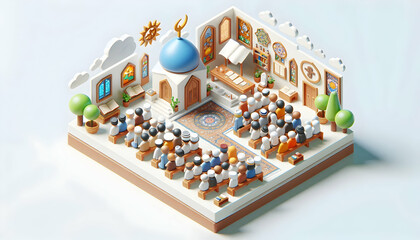 3D Community Worship Icon Symbolizing Unity Respect for World Religion Day Diverse Faiths Together Plain Environment