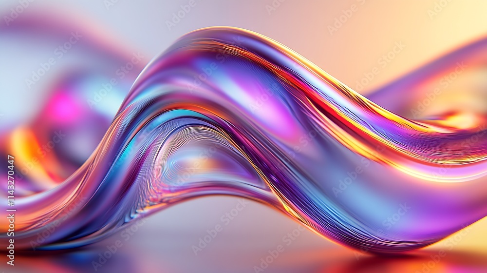 Leinwandbilder Colorful Abstract 3D Render of Curved Waves and Dynamic Shapes in Vivid Gradient Palette : Generative AI