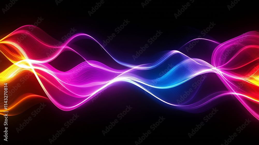 Poster vibrant abstract spectrum waves flowing over black background : generative ai