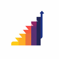 Minimalist vector logo design of ascending steps creating innovation