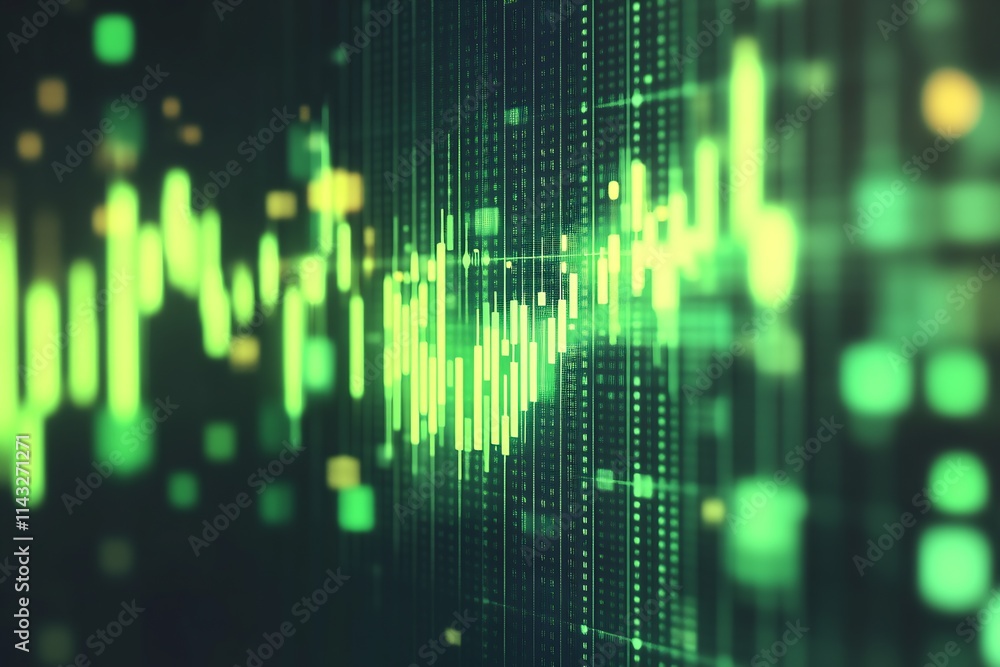 Fototapete Dynamic Green Financial Chart with Abstract Data Visualization : Generative AI