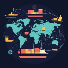 logistics network flat design front view global trade animation Split-complementary color scheme