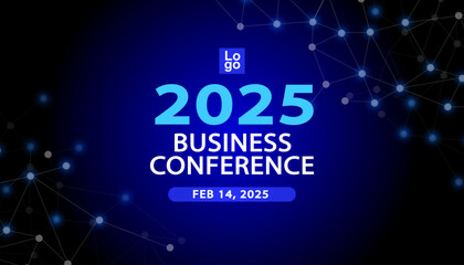 Obraz premium Modern banner featuring a dynamic technology network background. A futuristic poster for a business conference, corporate meeting, webinar, online course, seminar, or web media event announcement.