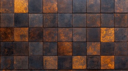 Vintage Geometric Mosaic Tiles on Worn Concrete Wall Texture