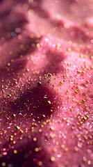 Fototapeta premium Golden Droplets on Vibrant Pink Surface with Bokeh Effect