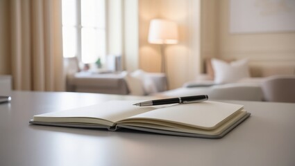 Open Notebook and Pen Resting on a Table