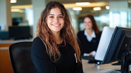 Smiling Municipality Office Receptionist Welcoming Visitors