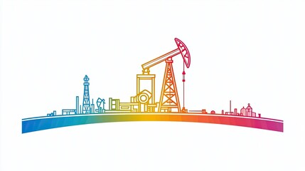 Obraz premium A colorful outline of an oil drilling landscape showcasing industrial structures.