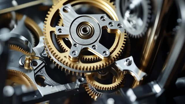 Intricate Gears: A close-up of a complex clockwork mechanism reveals the intricate beauty and precision of gears working in perfect harmony. The image evokes a sense of intricate design.