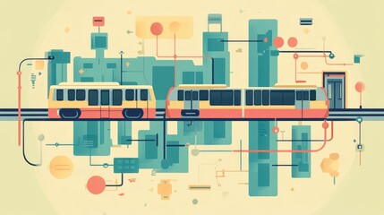 Naklejka premium public transit map flat design front view urban planning animation colored pastel 