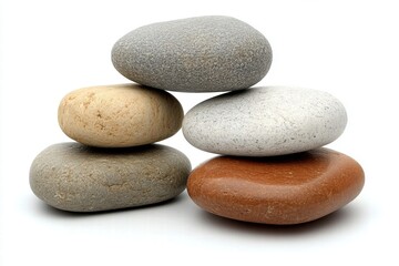 Stacked Smooth River Stones on White Background for Decoration