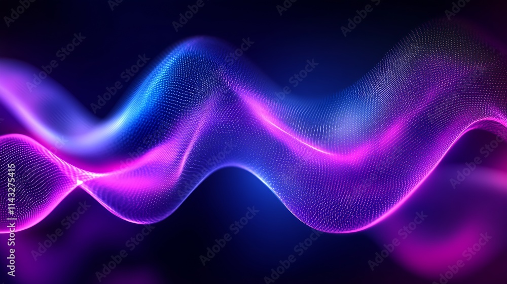 Fototapete dynamic flow of light with magenta and violet waves on dark backdrop : generative ai