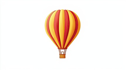 Naklejka premium A vibrant hot air balloon with red and yellow stripes, floating against a white background.