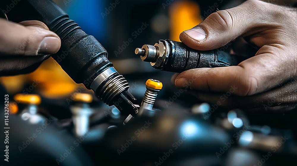 Aufkleber Closeup of Hands Working with Welding Torch and Engine in Workshop Setting : Generative AI