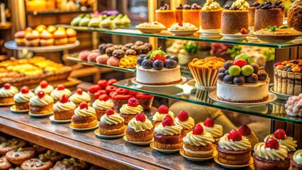 Vintage cafe: Discover international sweets and baked delights â€“ a delectable dessert display.