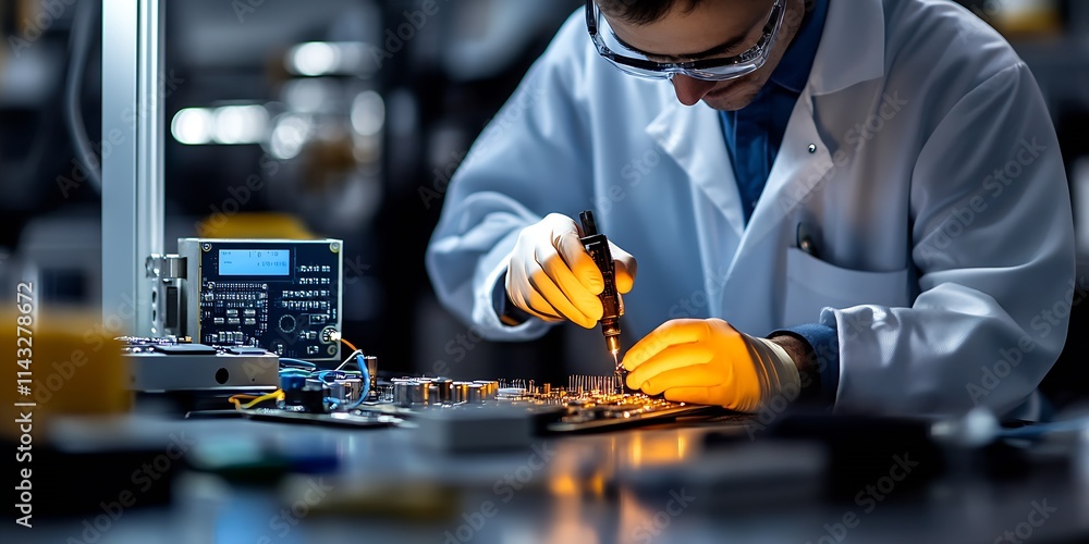 Aufkleber Engineer in Laboratory Soldering Circuit Boards with Precision for Advanced Electronics : Generative AI