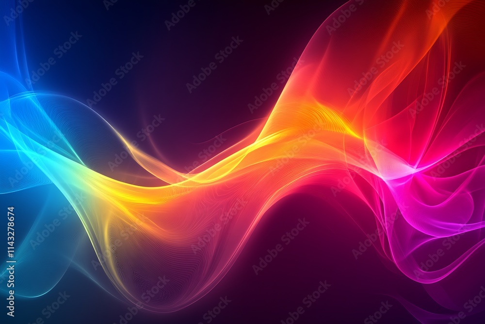 Poster Colorful Dynamic Abstract Flowing Waves on Dark Canvas : Generative AI