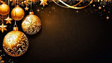 Christmas and New Year background with golden baubles. Vector illustration.
