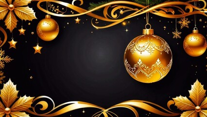 Christmas and New Year background with golden baubles. Vector illustration.