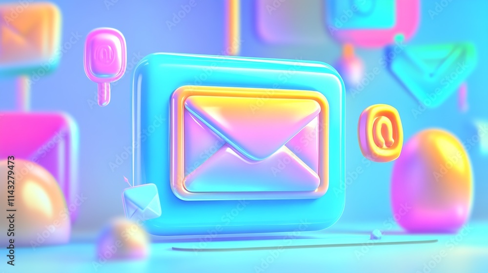Poster enchanting 3d digital email icon with pastel floating geometric shapes : generative ai