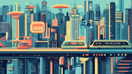 Obraz premium transportation infographic flat design top view futuristic cityscape cartoon drawing vivid