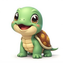 Fototapeta premium Cute 2D Cartoon Turtle Clipart for Kids Isolated on White Background