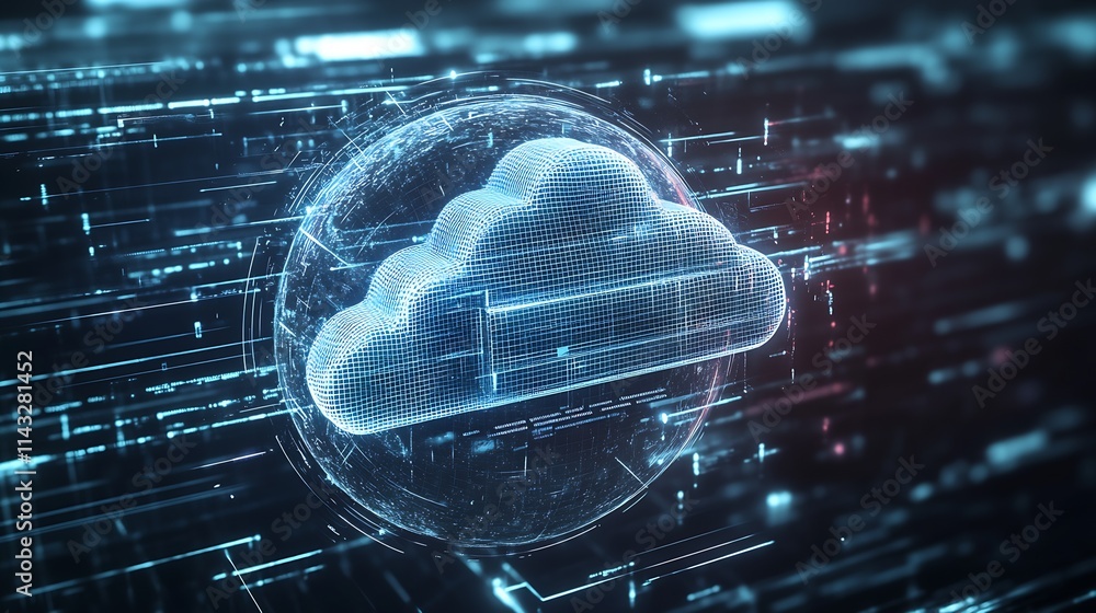 Aufkleber Cutting Edge Cloud Computing Sphere with Advanced Digital Networks and Data Streams : Generative AI