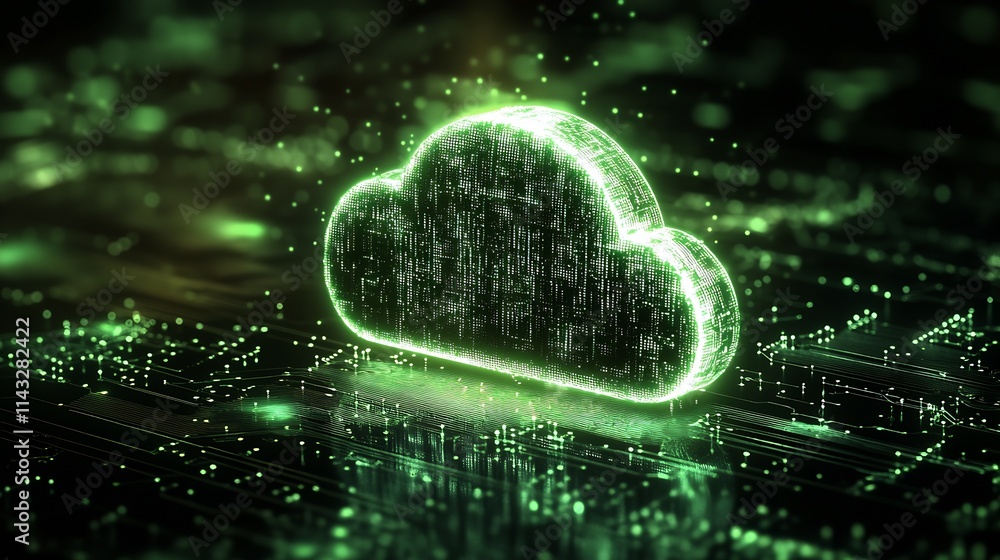 Poster advanced digital cloud computing design with green technology elements : generative ai