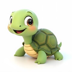Fototapeta premium Cute 2D Cartoon Turtle Clipart for Kids Isolated on White Background