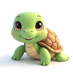 Fototapeta premium Cute 2D Cartoon Turtle Clipart for Kids Isolated on White Background