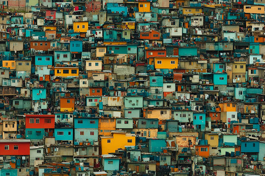 A vibrant, densely packed urban settlement showcasing colorful houses.