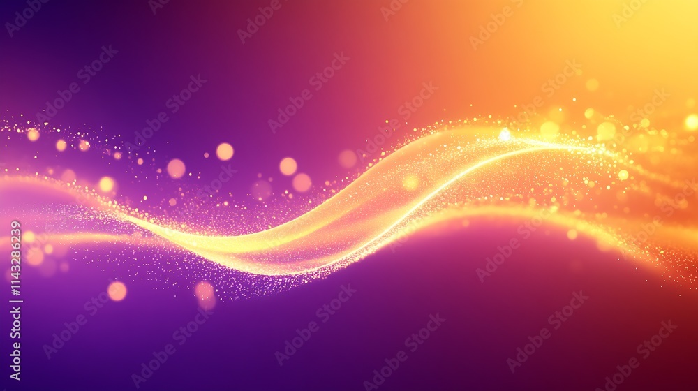 Poster Mesmerizing Golden Wave of Light with Sparkling Bokeh on Elegant Purple Canvas : Generative AI