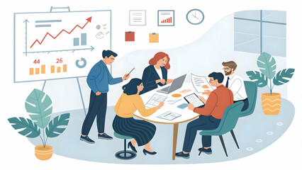 Profit Loss Forecast Growth Strategy Team Brainstorming Table Documents Copy Space Left Side