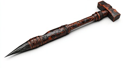 A stylized hammer with a pointed end, designed for striking or piercing.