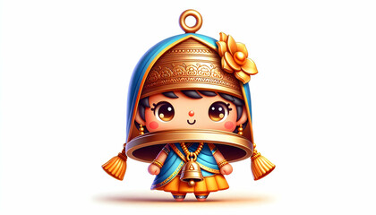 Obraz premium 3D Vector Traditional Indian Bell Ghanti Illustration for Makar Sankranti Spirituality Culture Icon