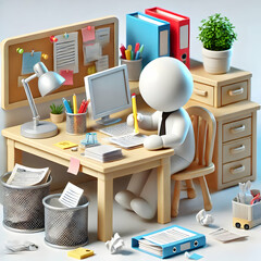 Naklejka premium 3D Candid Photo of Person Organizing Home Office Desk with Space for Text - Ideal for Workplace Productivity and Office Supplies Ads