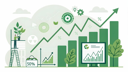 Sustainable Profit Management Analysis Concept with Green Graphs and Copy Space for Business Strategy
