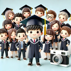 Obraz premium 3D Graduate Group Photo Outdoor Classmates Friendship Success Copy Space Left